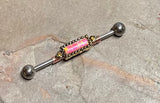 Gold Filigree Cameo Pink Opal Industrial Barbell Scaffold Piercing