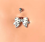 Polka Dot White Bow Belly Button Ring Jewelry