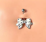 Polka Dot White Bow Belly Button Ring Jewelry