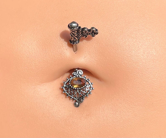 Skeleton Key Topaz Belly Button Navel Rings