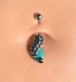 Peacock and Turquoise Silver Belly Button Ring