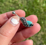 Peacock and Turquoise Silver Belly Button Ring