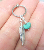 Turquoise Cartilage Hoop Silver Feather Earring Boho Tragus Helix Piercing