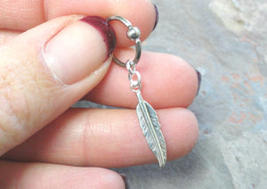 Cartilage Hoop Silver Feather Earring Boho Tragus Helix Piercing