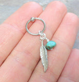 Turquoise Gold Cartilage Hoop Feather Earring Boho Tragus Helix Piercing