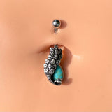 Peacock and Turquoise Silver Belly Button Ring