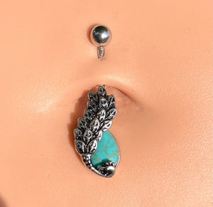 Peacock and Turquoise Silver Belly Button Ring