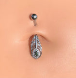 Peacock Feather Silver Belly Button Ring Navel Ring