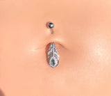 Peacock Feather Silver Belly Button Ring Navel Ring