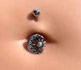 Silver Sun and Moon Belly Button Ring