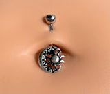 Silver Sun and Moon Belly Button Ring