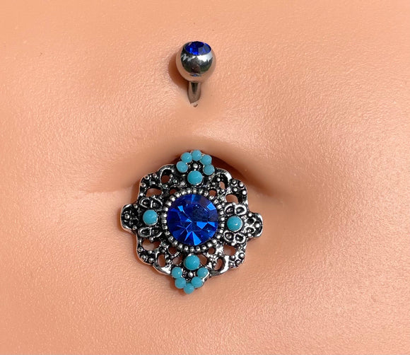 Blue Flower Belly Button Navel Rings - Gift under 15