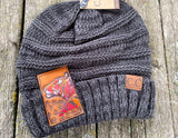 Siberian Tiger Tooled Leather Dark Grey Beanie Hat Women’s Winter Hat