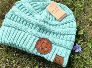 Cow Skull and Daisy Tooled Leather Light Blue Beanie Hat Women’s Winter Hat Stocking Cap Hat