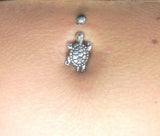 Silver Turtle Belly Button Ring Light Green Pearl Jewelry