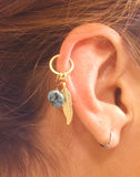 Turquoise Gold Cartilage Hoop Feather Earring Boho Tragus Helix Piercing