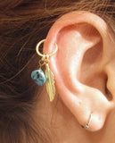 Turquoise Gold Cartilage Hoop Feather Earring Boho Tragus Helix Piercing