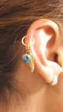 Turquoise Gold Cartilage Hoop Feather Earring Boho Tragus Helix Piercing