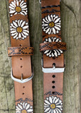 Leather Watch Band White Daisies - Ready To Ship