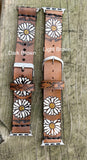 Leather Watch Band White Daisies - Ready To Ship