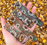 Ready To Ship Leather Watch Band Strawberry Flower Daisies and Leaves