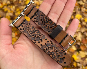 Ready To Ship - 38mm Watch Band Mandala Tooled Leather