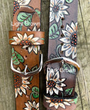 Ready To Ship Leather Watch Band Strawberry Flower Daisies and Leaves