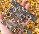 Ready To Ship Leather Watch Band Strawberry Flower Daisies and Leaves