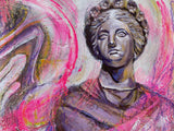 Female Statue with Flower Crown Abstract Mixed Media Painting