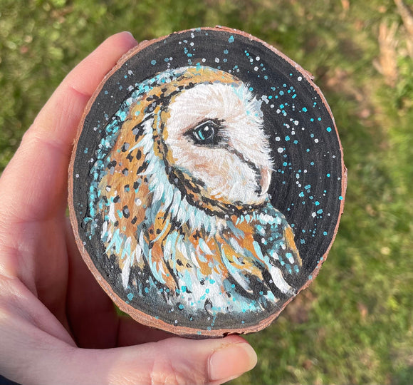 Barn Owl Wood Slice Ornament - Ready To Ship - Owl Art