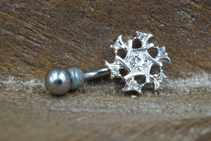 Sparkly Silver Snowflake Belly Button Rings - Winter Belly Button Ring