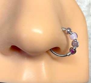 18g 20g Beaded Hoop Beaded Shades of Purple Nose Hoop Nose Ring Cartilage Hoop Tragus Hoop