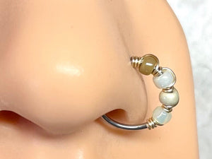 18g 20g Beaded Hoop Beaded Nose Hoop Nose Ring Cartilage Hoop Tragus Hoop Shades of Brown