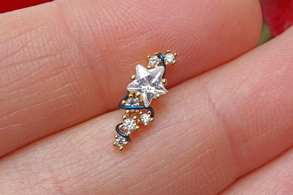 Sparkly Clear Crystal Stars Gold Ear Climber Cartilage Earring Piercing 16g