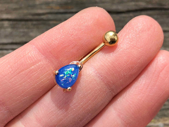 Gold Opal Belly Ring Blue Opal