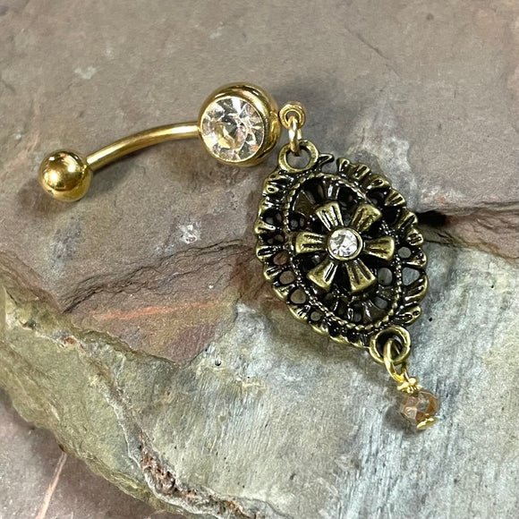 Vintage Filigree Flower Gold Dangle Yellow Gold Belly Button Navel Rings