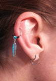 Silver Feather Cartilage Hoop Turquoise Beaded Earring Boho Tragus Helix Piercing