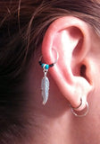 Silver Feather Cartilage Hoop Turquoise Beaded Earring Boho Tragus Helix Piercing