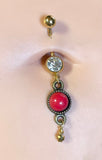 Red Vintage Gem Gold Dangle Yellow Gold Belly Button Navel Rings