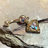 Aurora Borealis Diamond Dangle Yellow Gold Belly Button Navel Rings