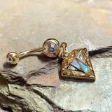 Aurora Borealis Diamond Dangle Yellow Gold Belly Button Navel Rings