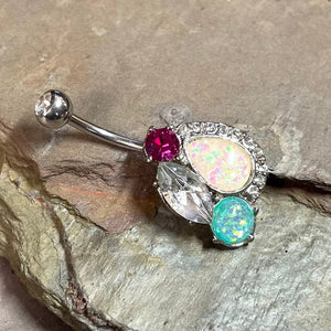 Hot Pink, Teal and White Opal Belly Button Navel Rings