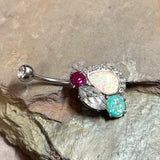 Hot Pink, Teal and White Opal Belly Button Navel Rings