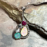 Hot Pink, Teal and White Opal Belly Button Navel Rings