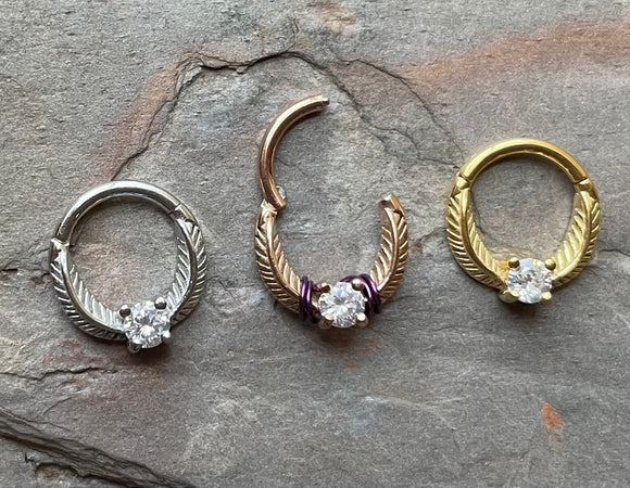 Feather and CZ Clicker Hoop Daith Rook Septum