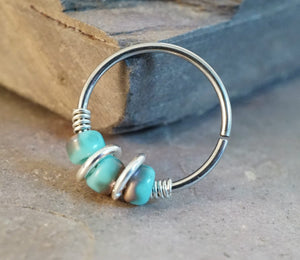 18 or 20 Gauge Turquoise Gold Nose Hoop Ring or Cartilage Hoop Earring