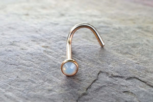 Rose Gold Nose Ring Nose Piercing White Opalite Opal Rose Gold Corkscrew