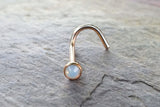 Rose Gold Nose Ring Nose Piercing White Opalite Opal Rose Gold Corkscrew