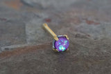 Purple Opal Gold Nose Ring Tiny Gold Nose Stud Prong Set