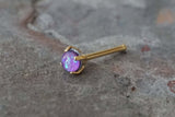 Purple Opal Gold Nose Ring Tiny Gold Nose Stud Prong Set